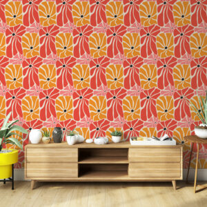 CLARISSE - Papier peint motif vintage fleurs flat design