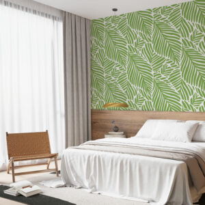 ELENA - Papier peint motif feuille verte abstrait chambre hotel