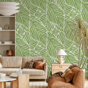 ELENA - Papier peint motif feuille verte abstrait salon cosy