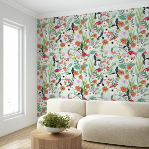 FANNY - Papier peint motif fleurs et oiseaux gracieux salon