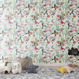 FANNY - Papier peint motif fleurs et oiseaux gracieux chambre enfant