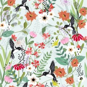 FANNY - Papier peint motif fleurs et oiseaux gracieux