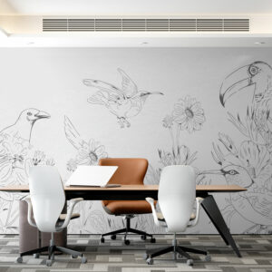 JUSTINE - Papier peint panoramique monochrome oiseaux nature bureau