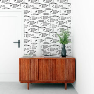 MALO - Papier peint motif poisson noir et blanc