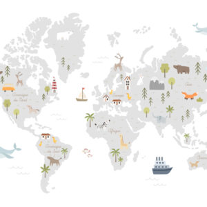 SIMON - Papier peint panoramique carte du monde animaux enfant