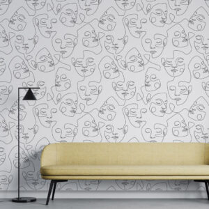 AXELLE - Papier peint visage abstrait femme noir et blanc hall