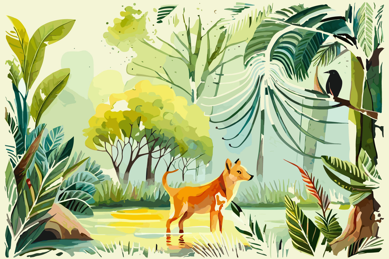 BASILE - Tapisserie jungle tropicale renard