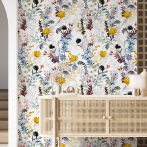BEATRICE - Papier peint motif fleurs des champs couloir maison