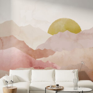 CAROLINE - Papier peint panoramique montagne coucher de soleil salon