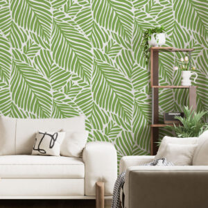 ELENA - Papier peint motif feuille verte abstrait salon