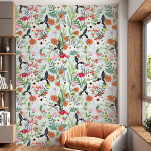 FANNY - Papier peint motif fleurs et oiseaux gracieux salon