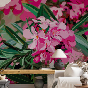 FLAVIE - Papier peint panoramique laurier rose salon