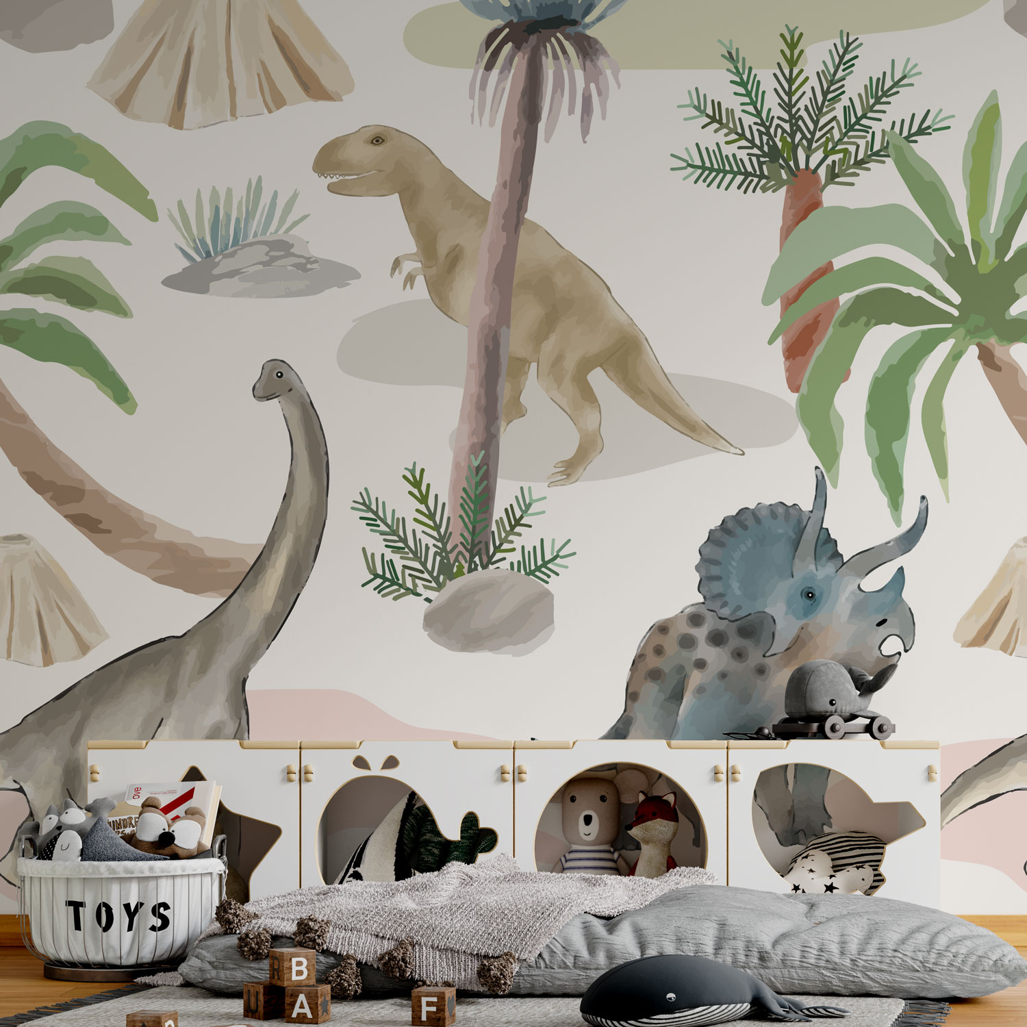 GAETAN - Papier peint dinosaures motif aquarelle salle de jeux