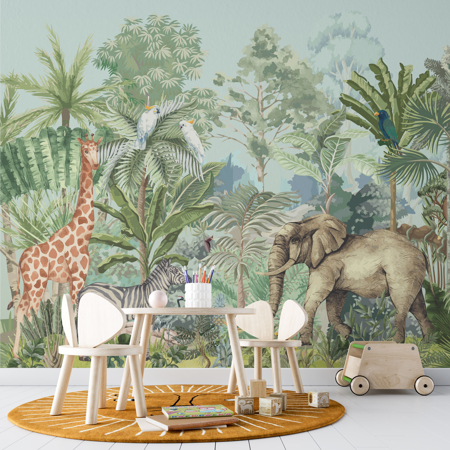 GEORGES - Papier peint panoramique jungle tropicale chambre enfant