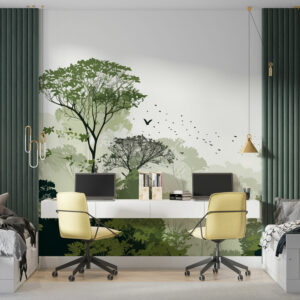 JADE - Papier peint panoramique foret tropicale verte chambre