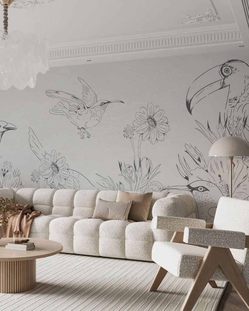 JUSTINE - Papier peint panoramique monochrome oiseaux nature - Anatole ...