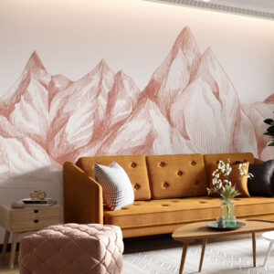 LEONIE - Papier peint panoramique chaine de montagnes terracotta salon