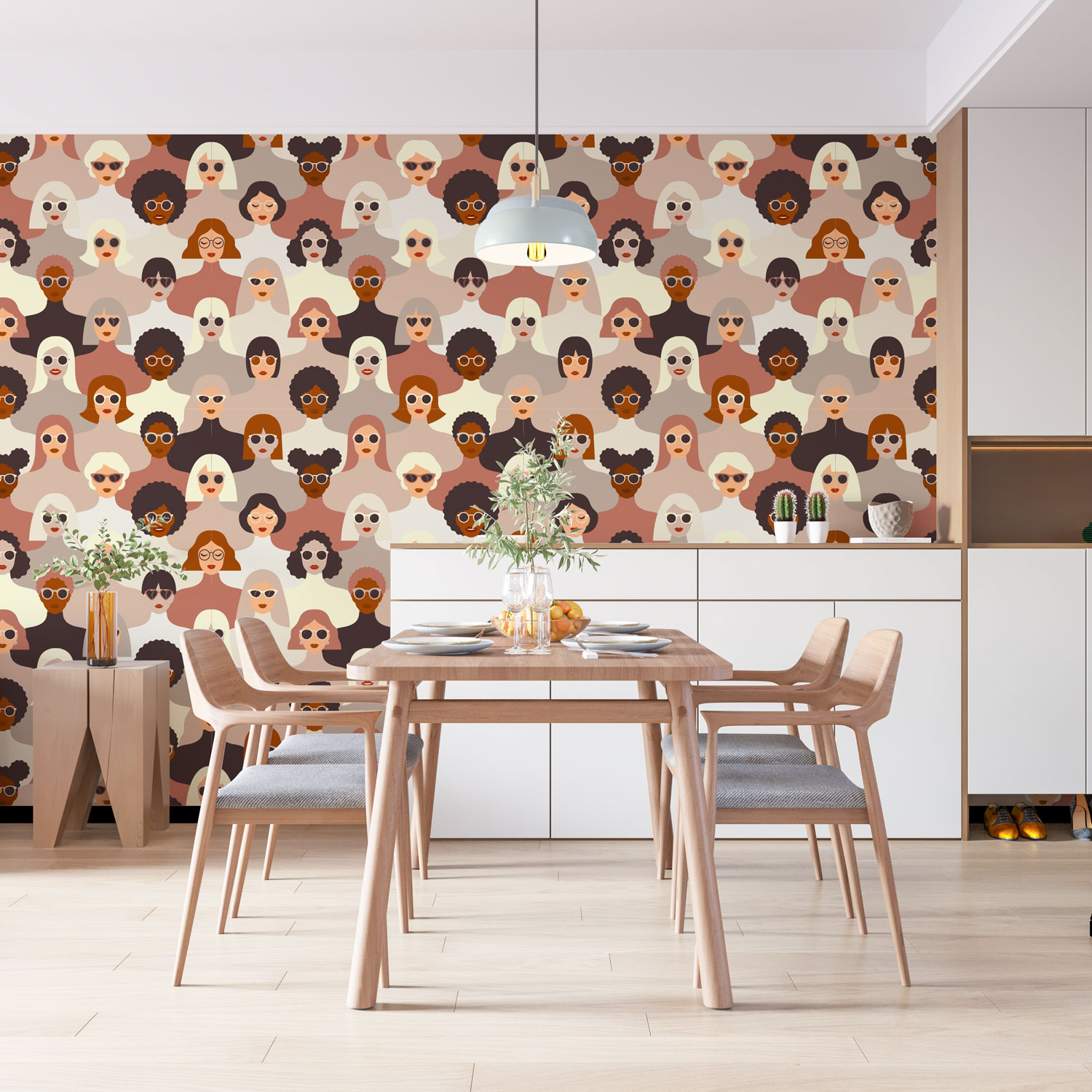 LOLA - Papier peint fille motif terracotta salle a manger