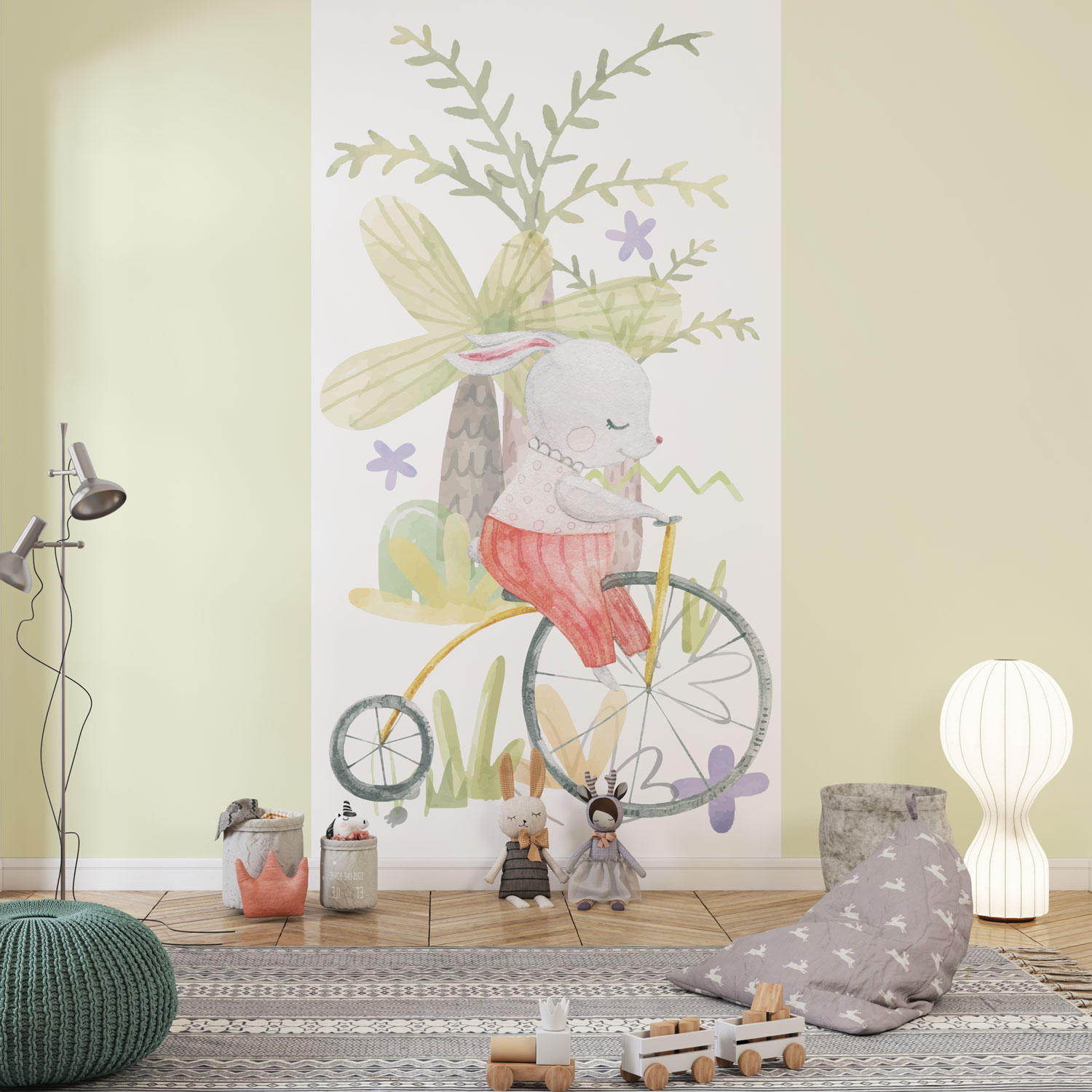 LOU - Poster géant lapin cirque à vélo chambre enfant