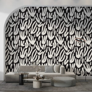 LUCETTE - Papier peint noir et blanc motif corail salon