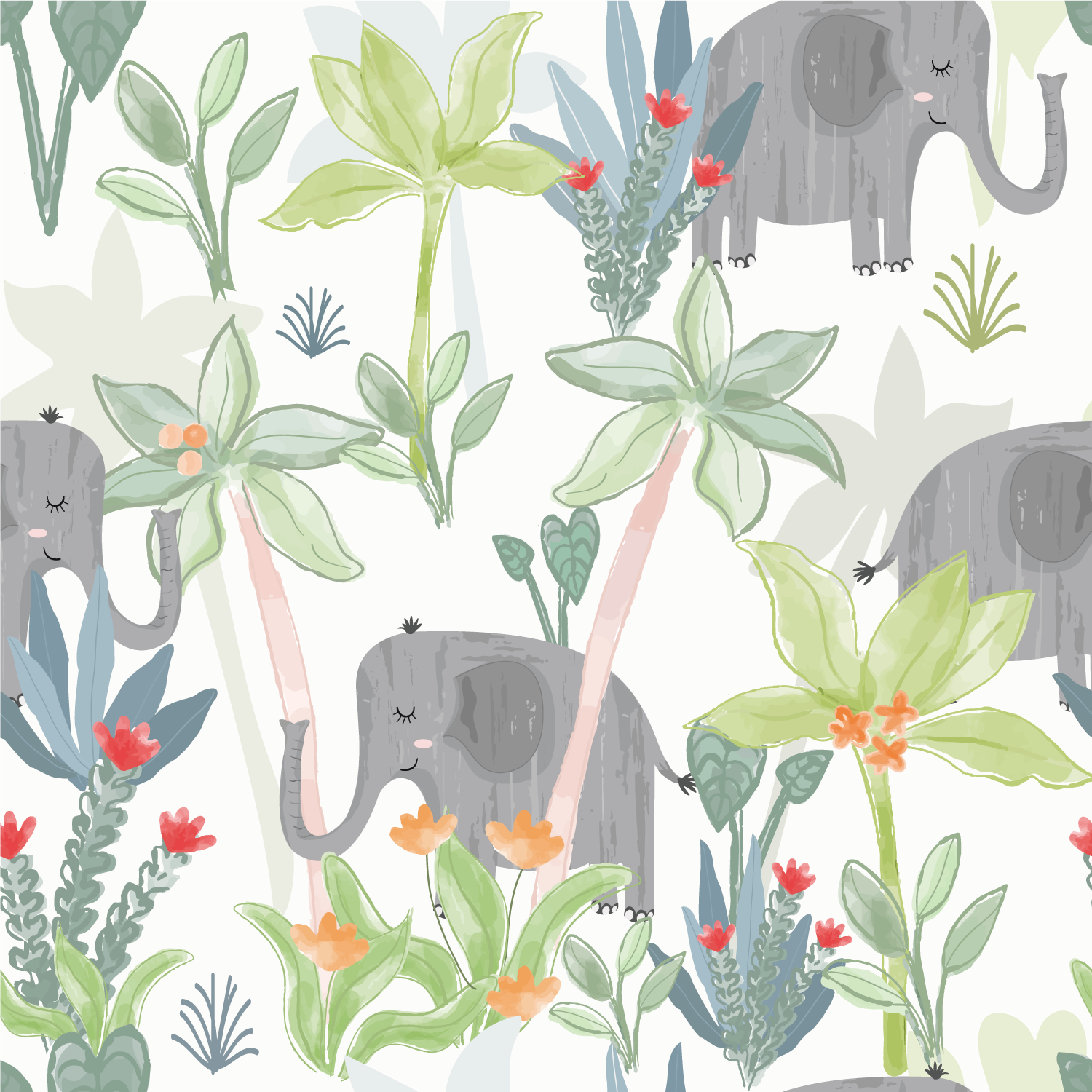 MARIUS - Papier peint motif éléphant jungle enfant