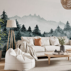 SAMUEL - Papier peint panoramique forêt aquarelle salon