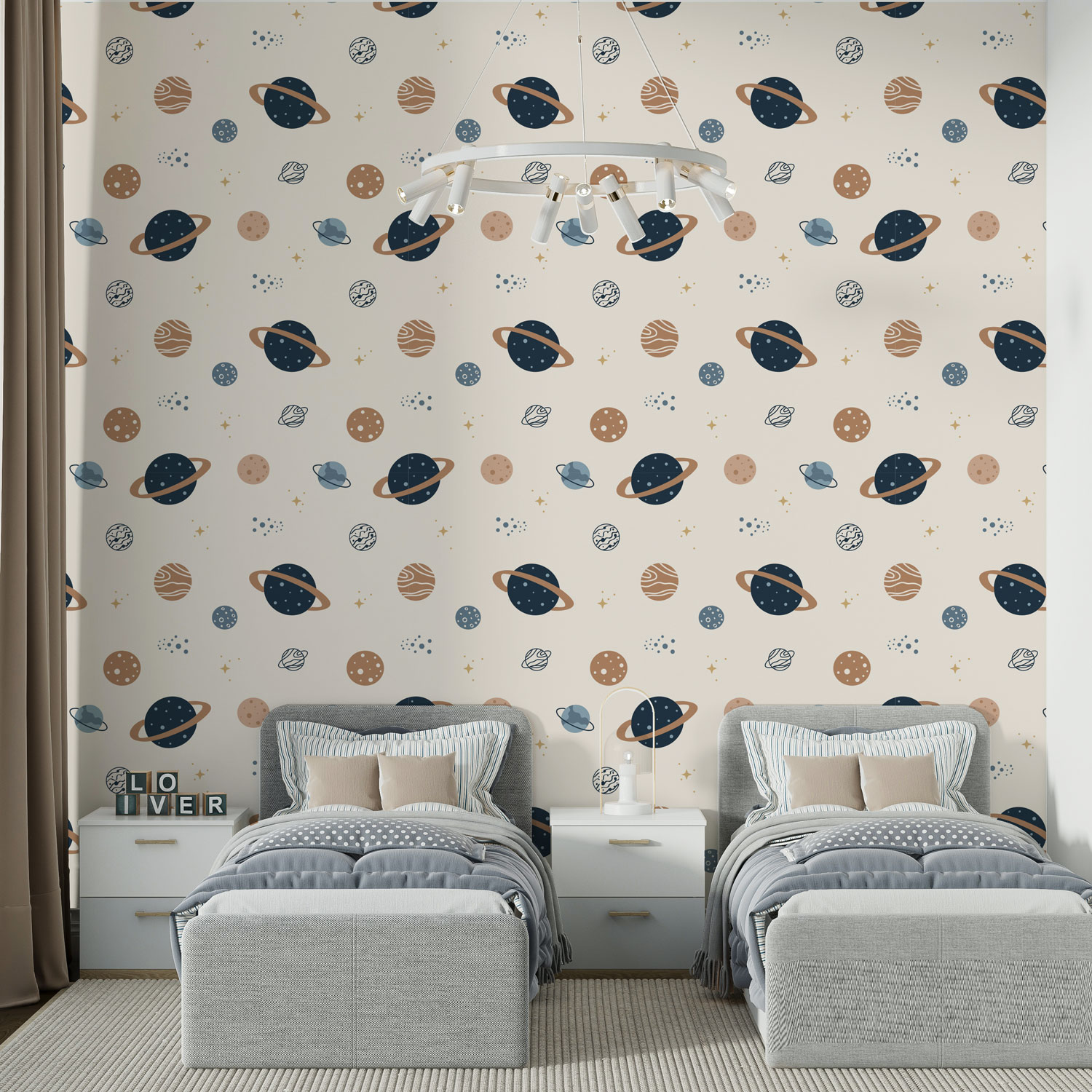 TIMEO - Papier peint motif astronomie planetes chambre jumeaux