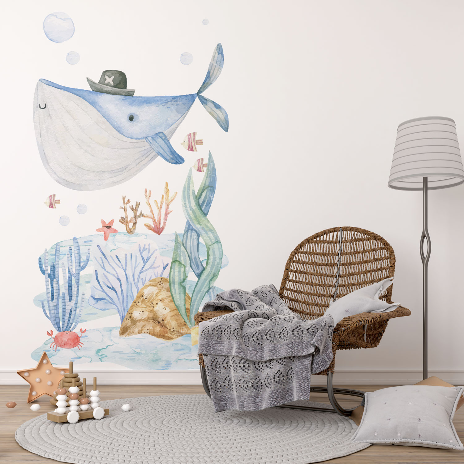 WILLY - Poster géant baleine chambre bebe