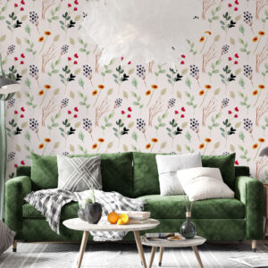 AVA - Tapisserie fleurie aquarelle salon vert