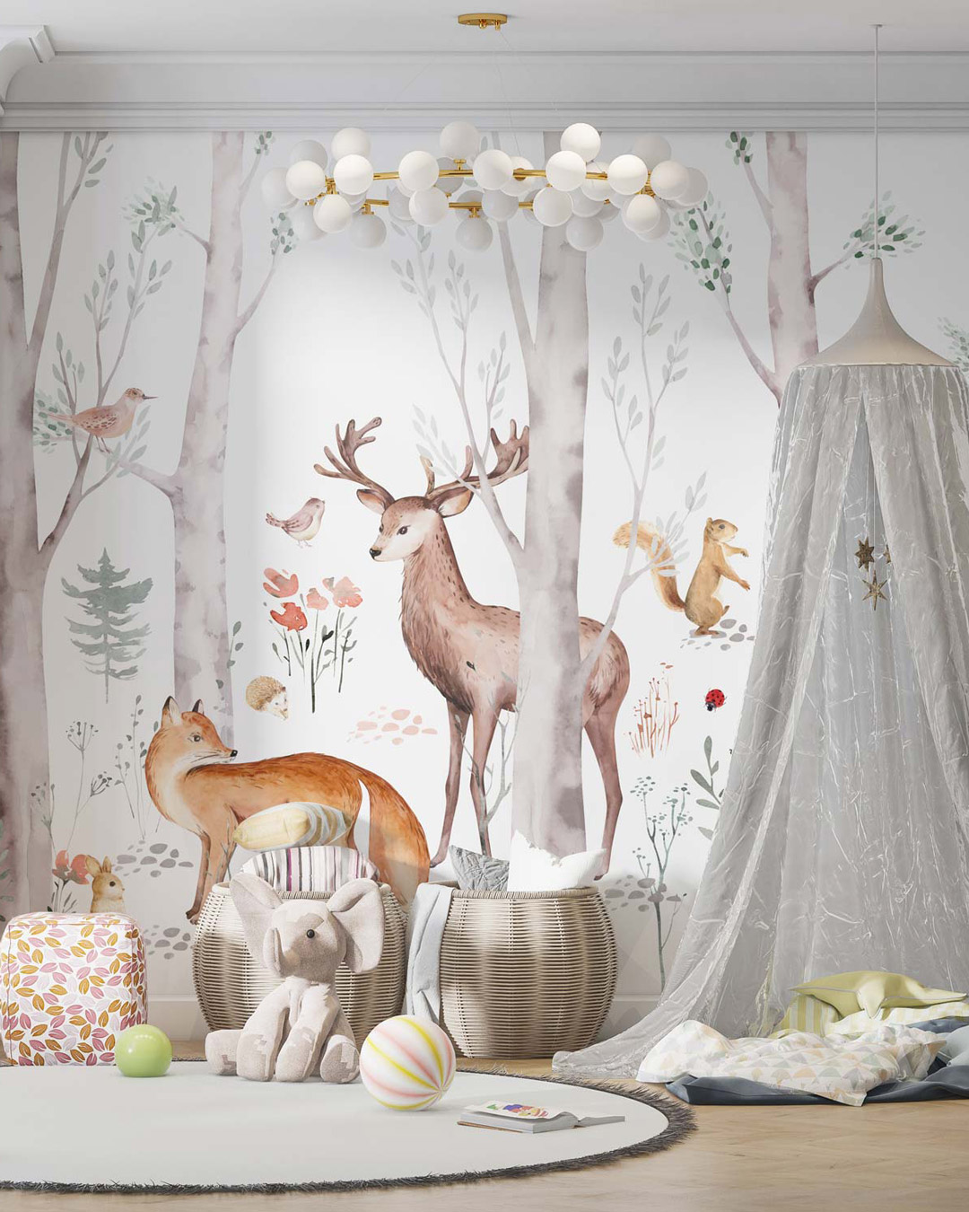 EDEN - Papier peint foret animaux chambre fille