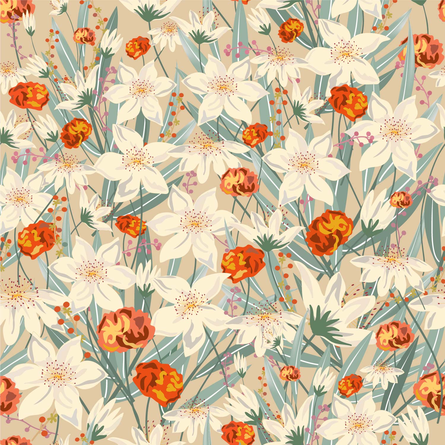 EDITH - Papier peint fleuri vintage