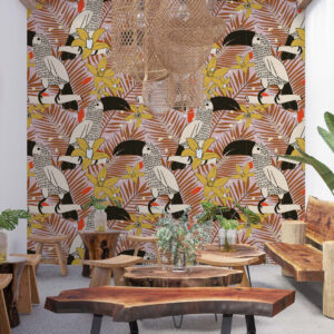 GERALDINE - Papier peint oiseaux tropicaux bar