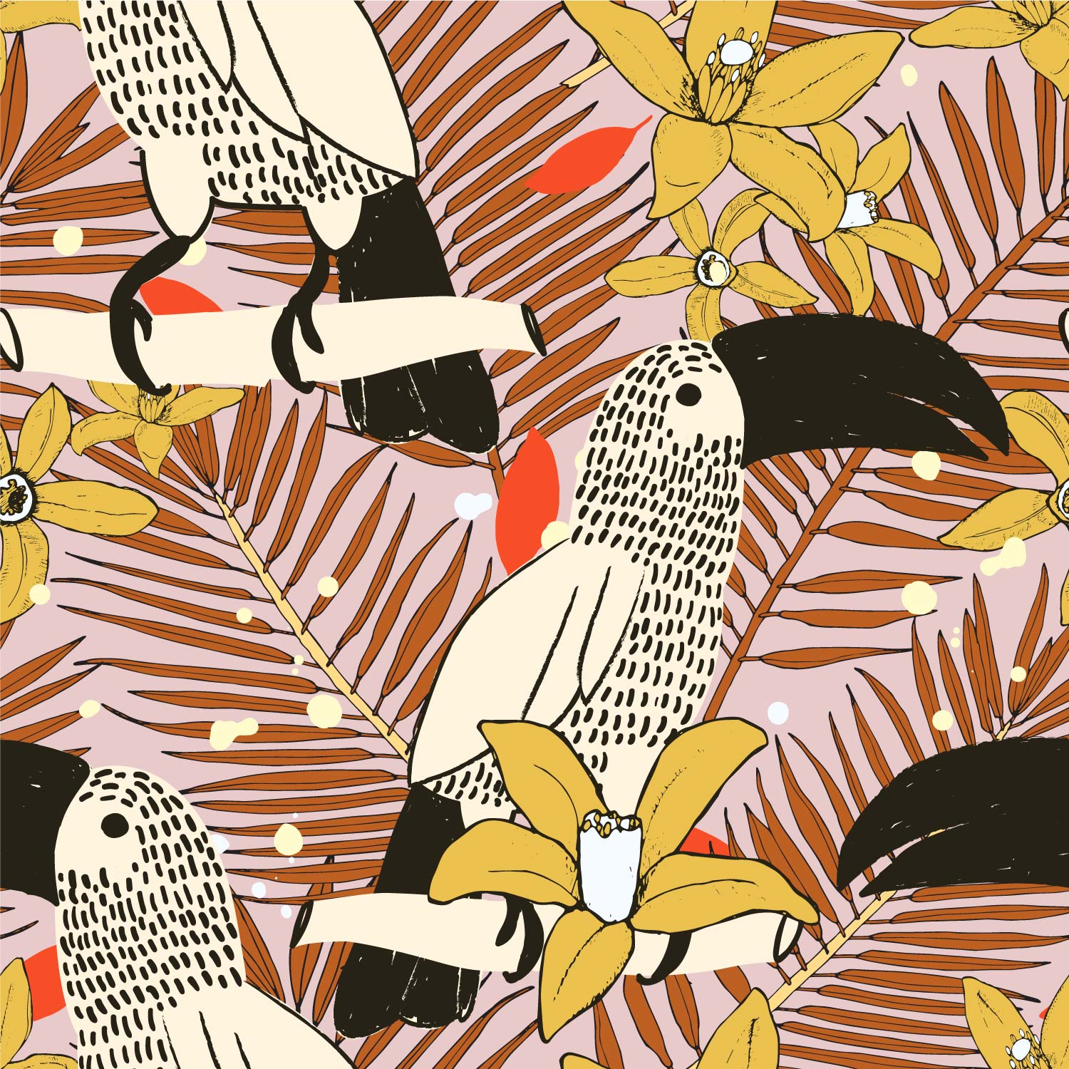 GERALDINE - Papier peint oiseaux tropicaux