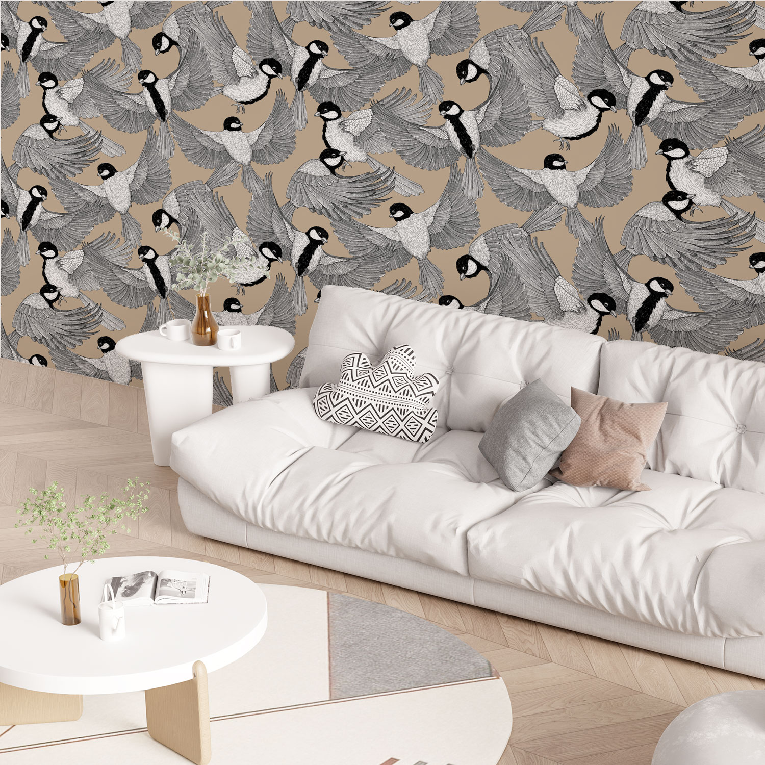 LILA - Papier peint oiseau mésange charbonnière salon