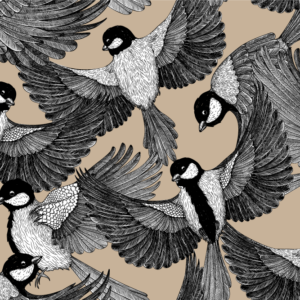 LILA - Papier peint oiseau mésange charbonnière