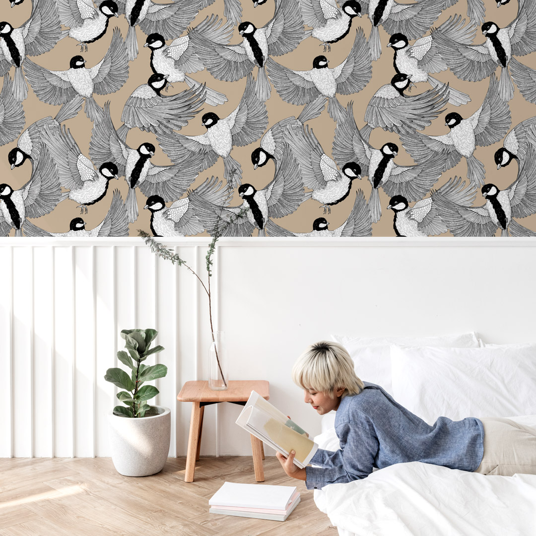 LILA - Papier peint oiseau mésange charbonnière chambre parentale