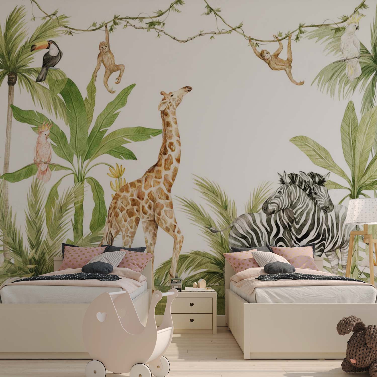 LINO - Papier peint jungle enfant panoramique chambre jumelles