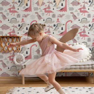 LOUANE - Papier peint dinosaure fille chambre fille