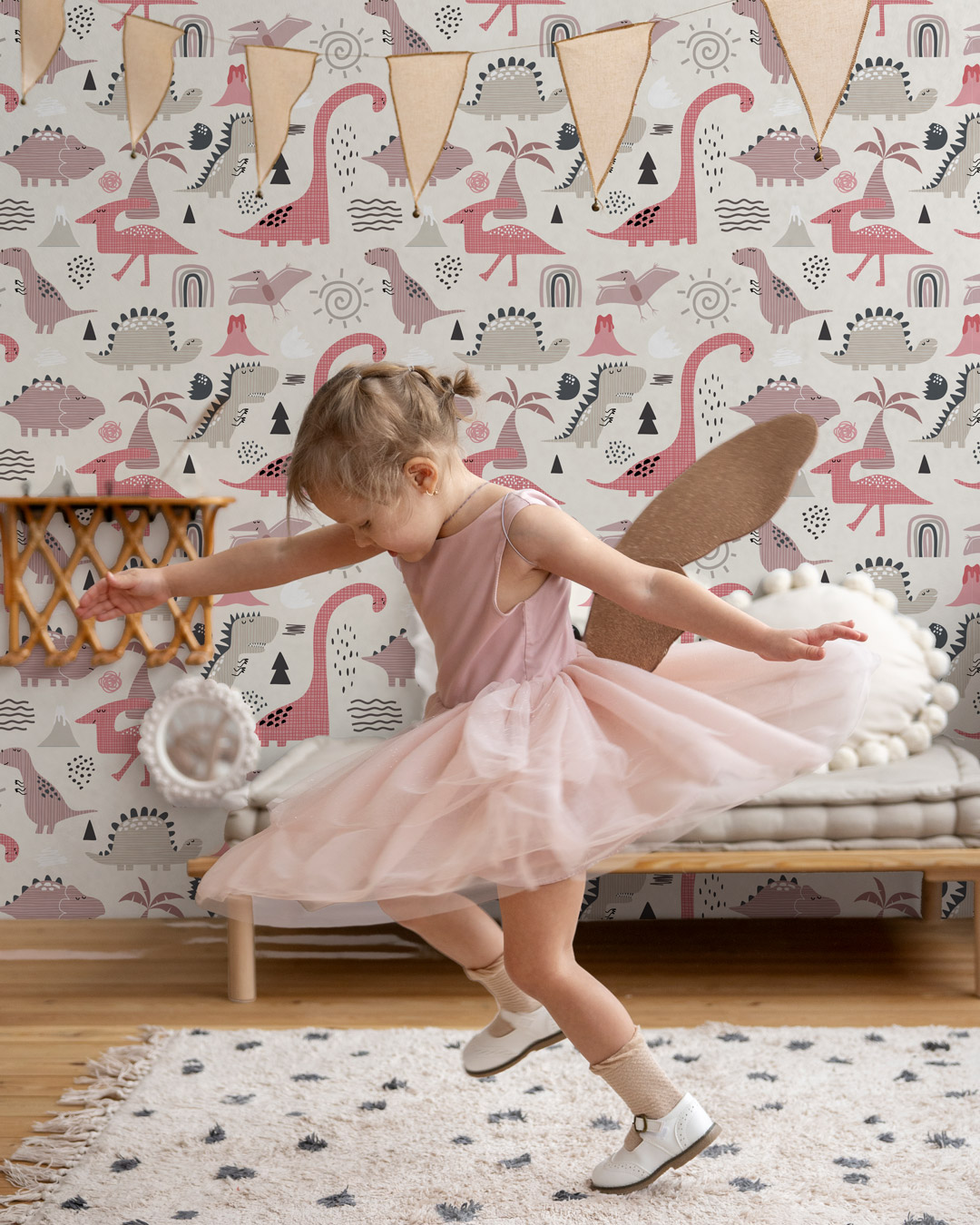 LOUANE - Papier peint dinosaure fille chambre fille
