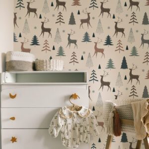 MATHIS - Papier peint cerf foret chambre bebe