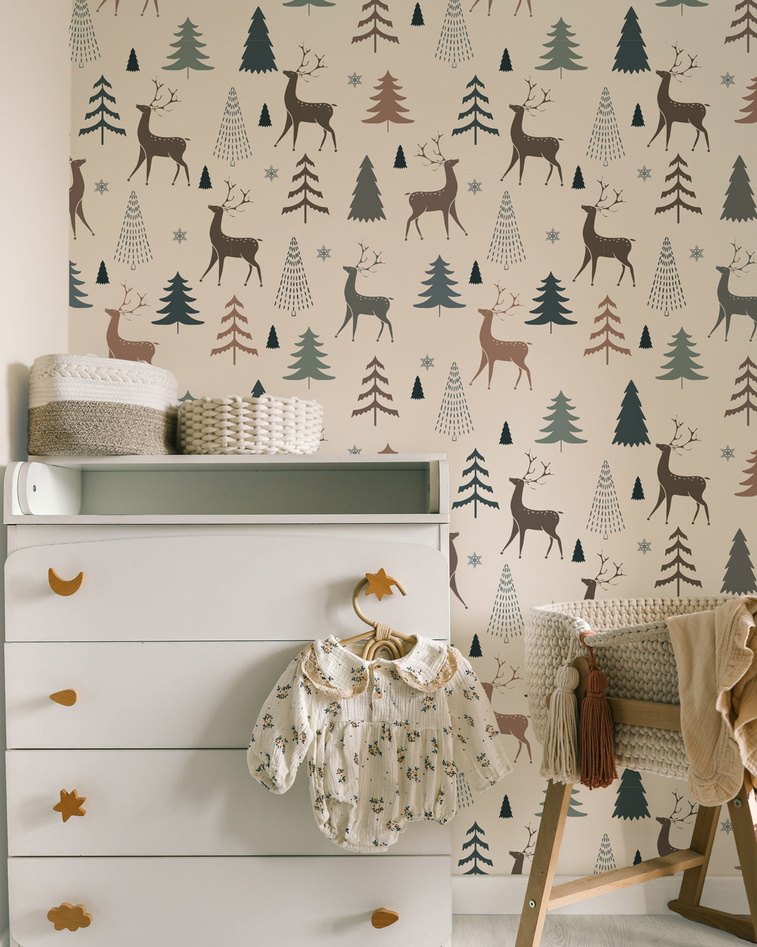 MATHIS - Papier peint cerf foret chambre bebe