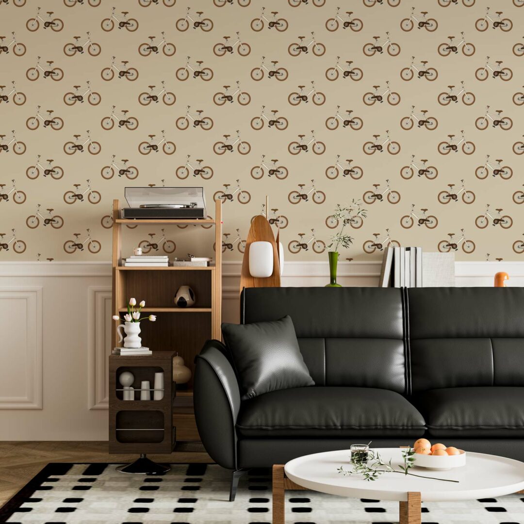 THIBAUT - Papier peint vélo beige salon