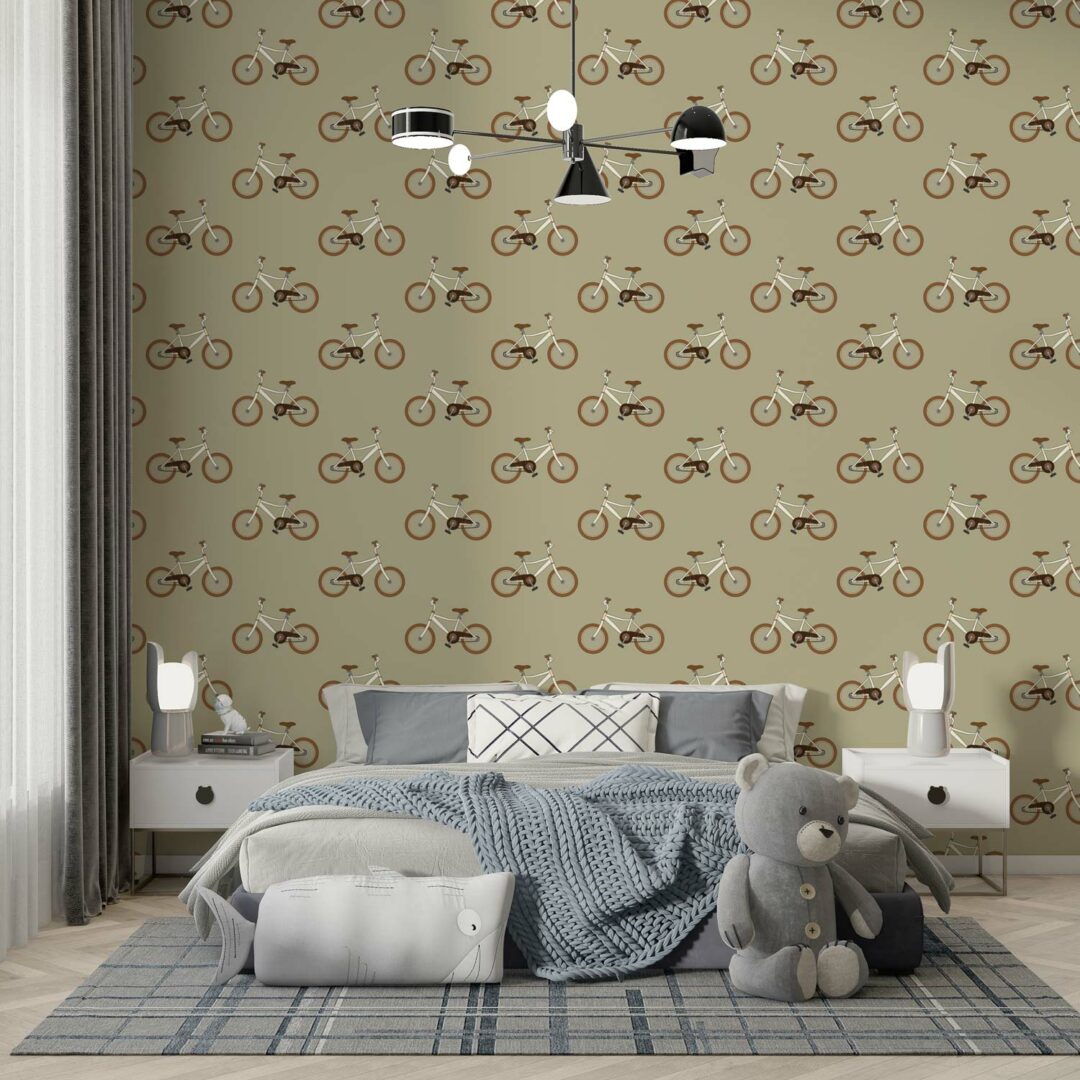 THIBAUT - Papier peint vélo kaki chambre garcon