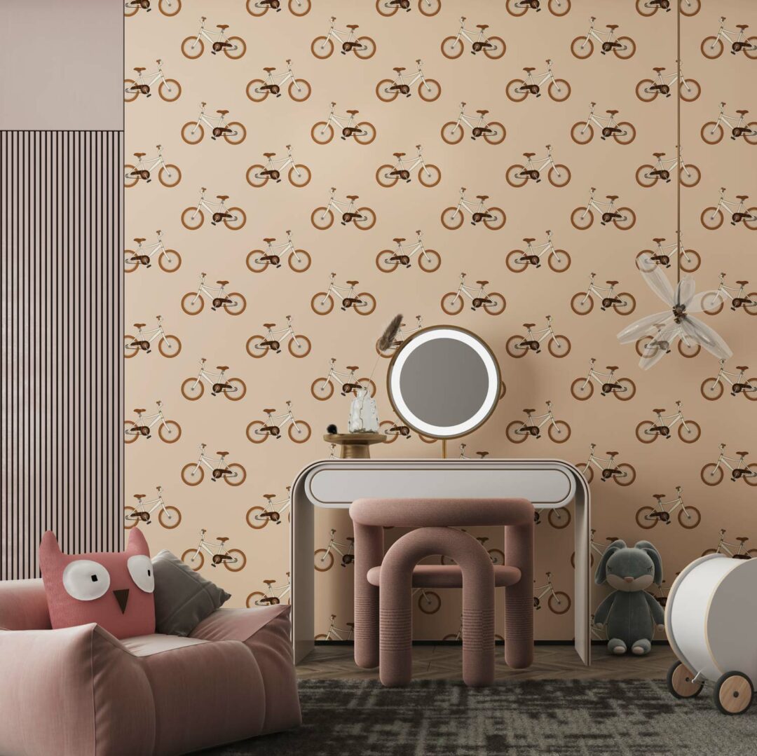 THIBAUT - Papier peint vélo rose chambre fille