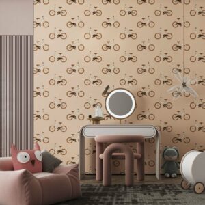 THIBAUT - Papier peint vélo rose chambre fille