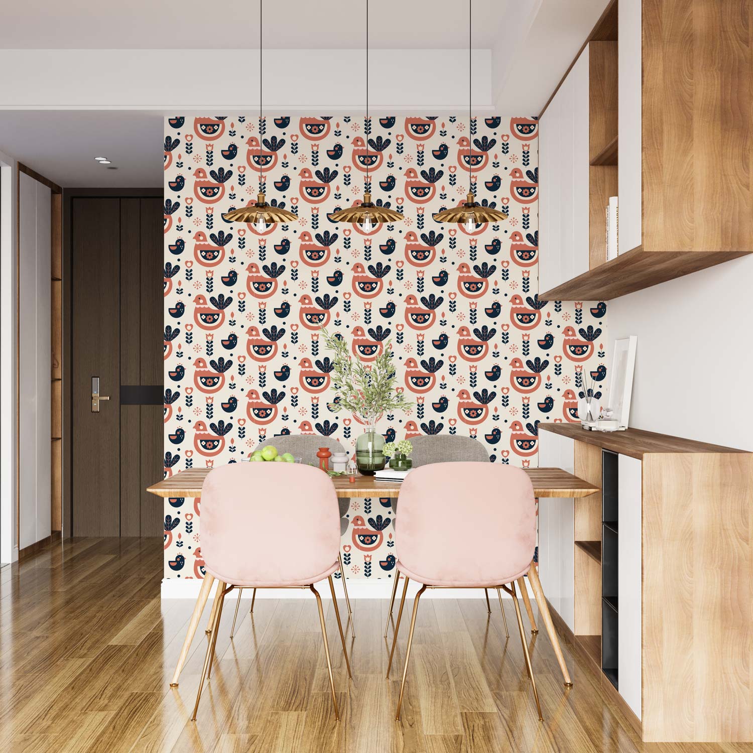 ZOE - Papier peint poule scandinave salle a manger