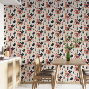 ZOE - Papier peint poule scandinave cuisine