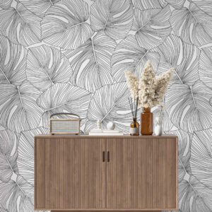 BRUNO - Papier peint feuillage monstera noir entrée