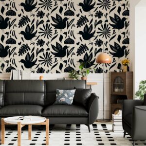 ELIOTT - Papier peint champetre noir et blanc salon