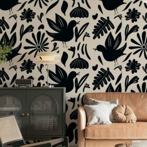 ELIOTT - Papier peint champetre noir et blanc salon